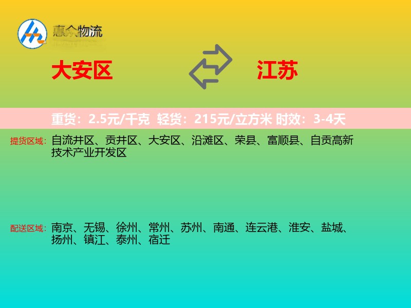 大安区到江苏物流专线