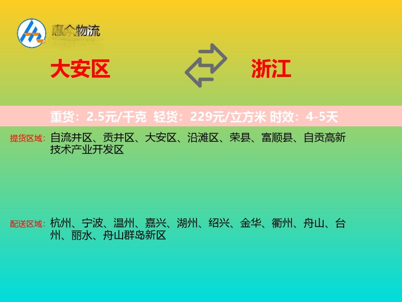 大安区到浙江物流专线