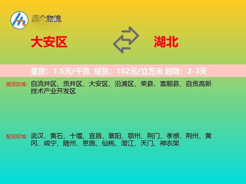 大安区到湖北物流专线