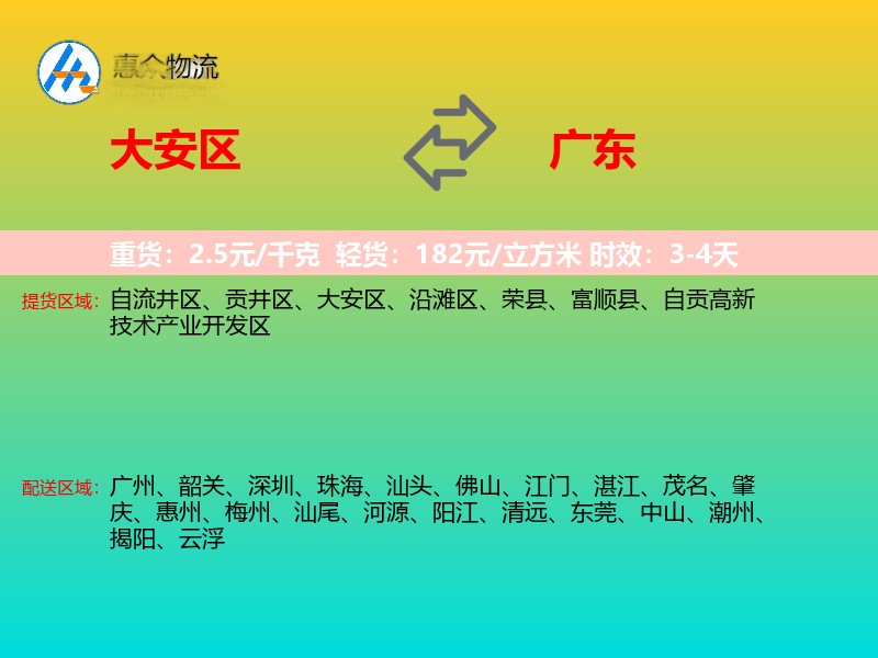 大安区到广东物流专线