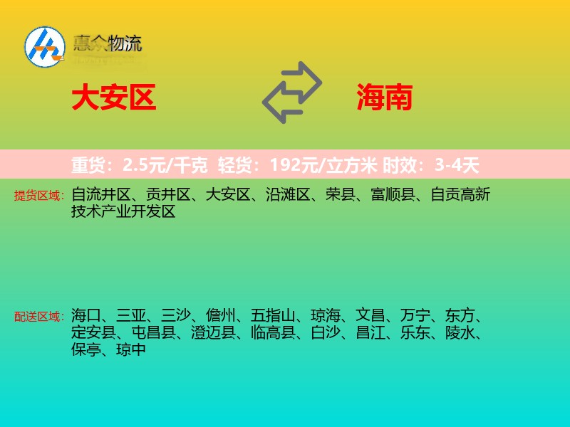 大安区到海南物流专线