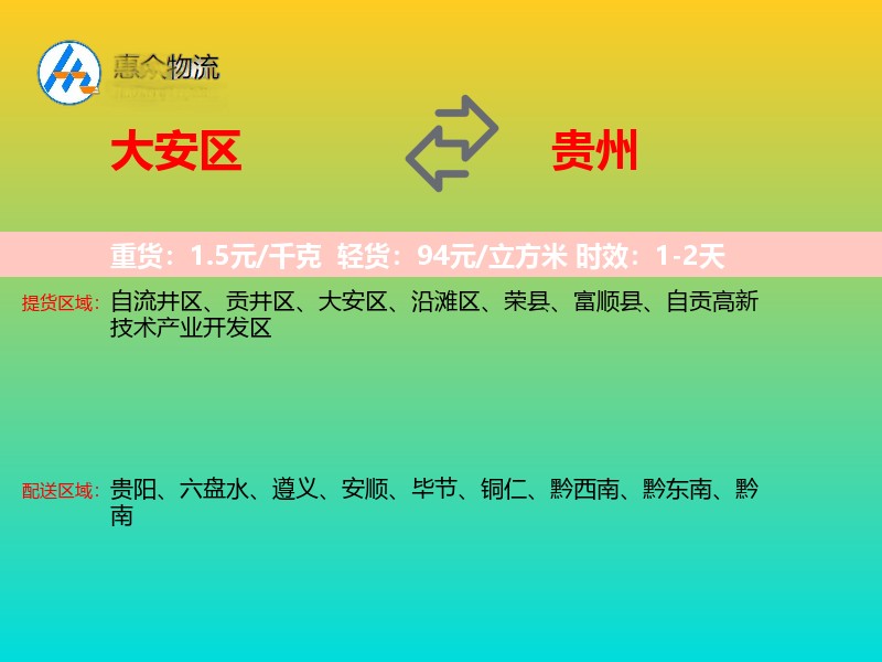 大安区到贵州物流专线