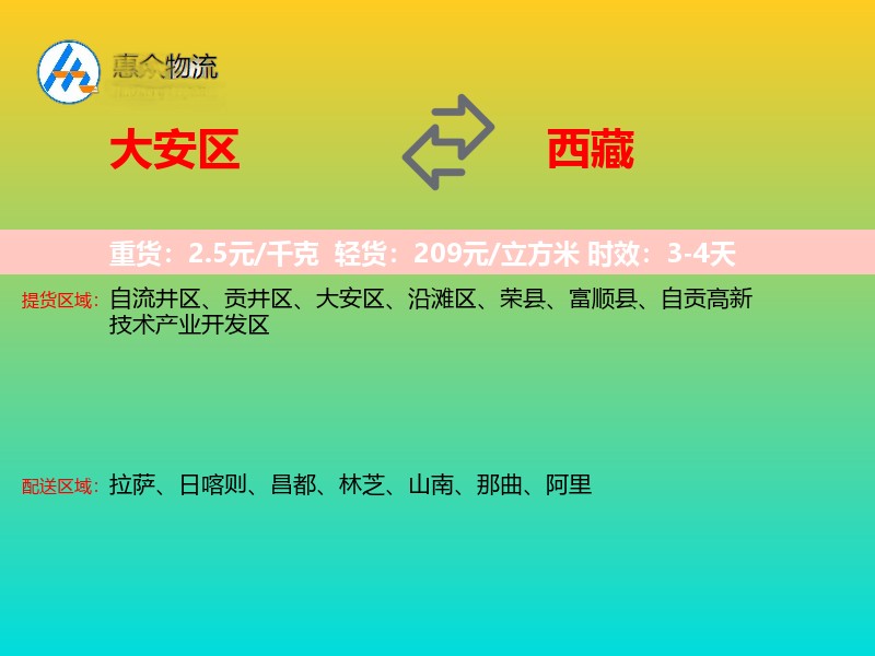 大安区到西藏物流专线