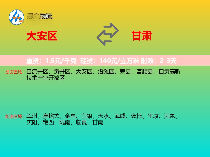 大安区到甘肃物流专线
