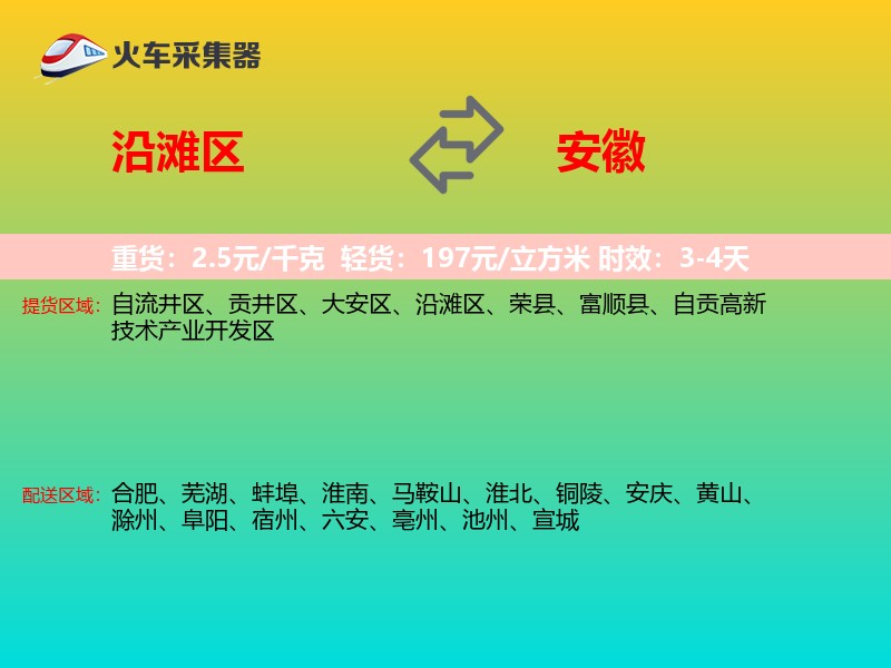 沿滩区到安徽物流专线
