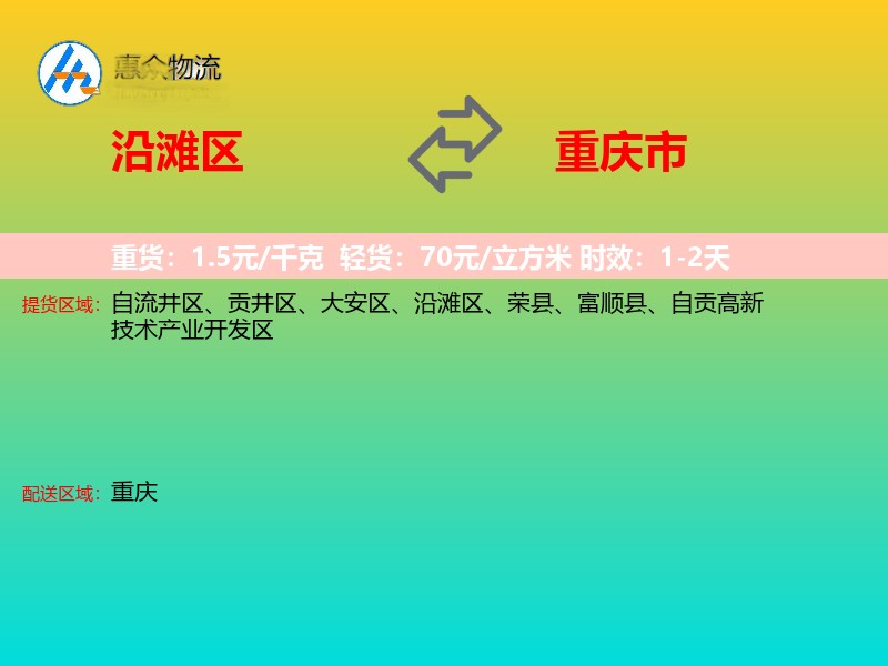 沿滩区到重庆市物流专线