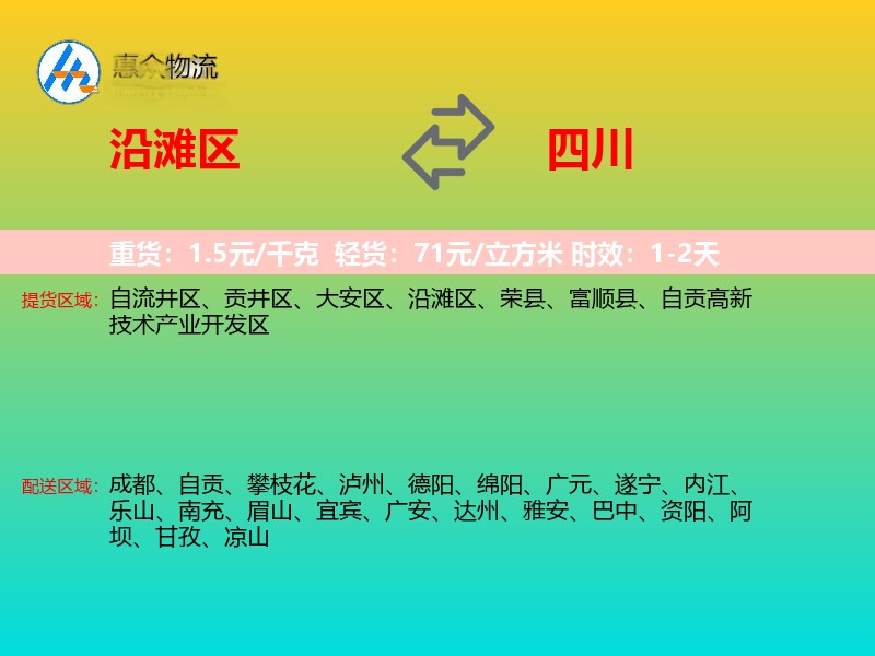 沿滩区到四川物流专线