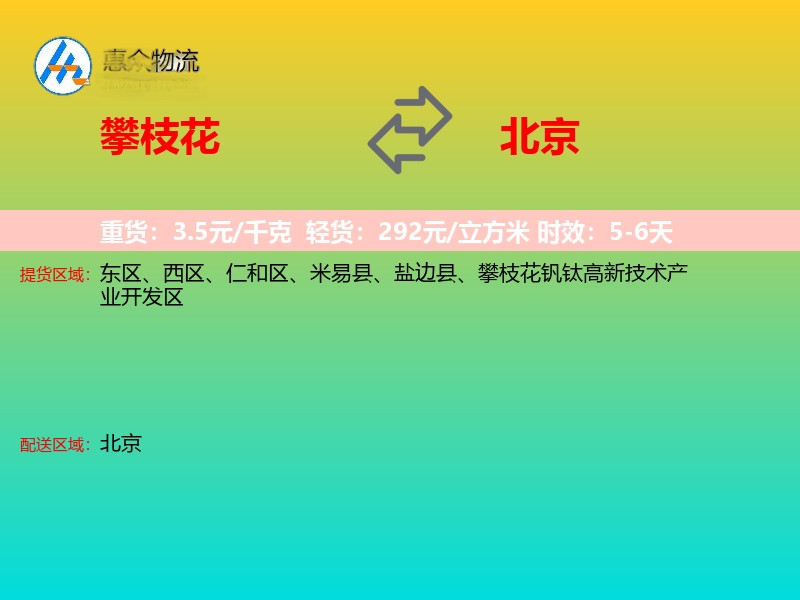 攀枝花到北京物流专线