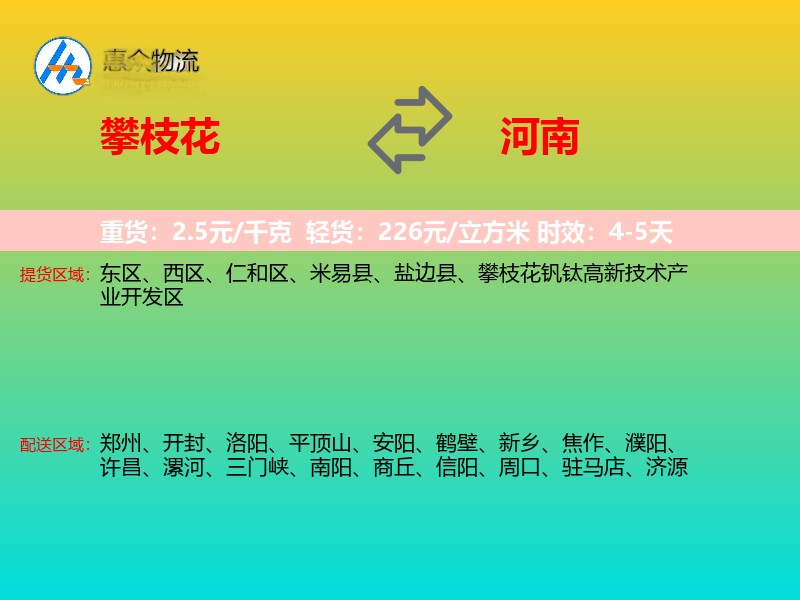 攀枝花到河南物流专线