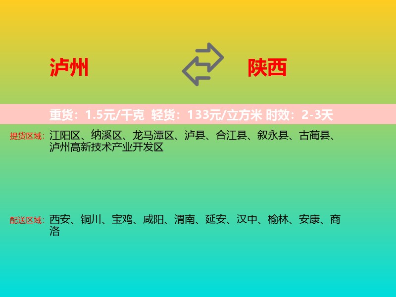 泸州到陕西长途搬家