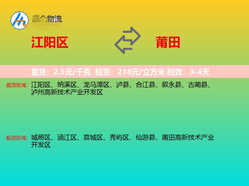 江阳区到莆田物流专线