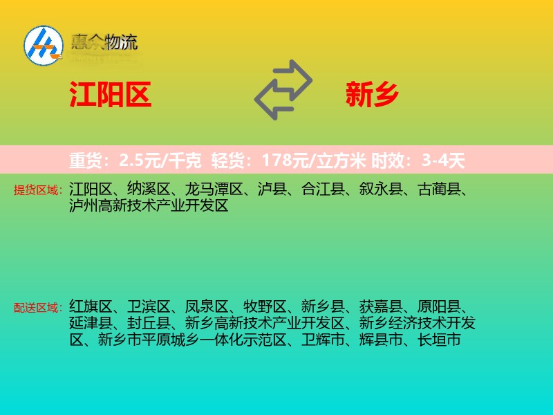江阳区到新乡物流专线