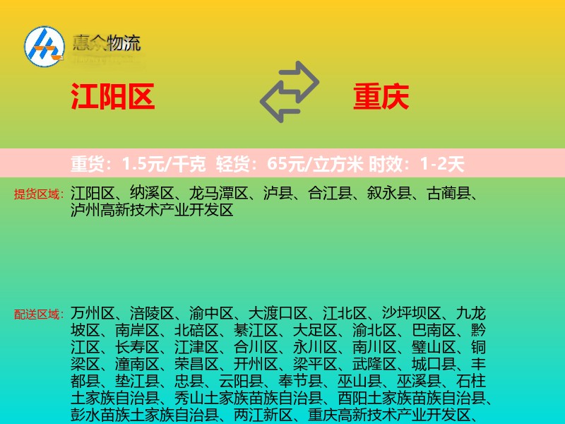 江阳区到重庆物流专线