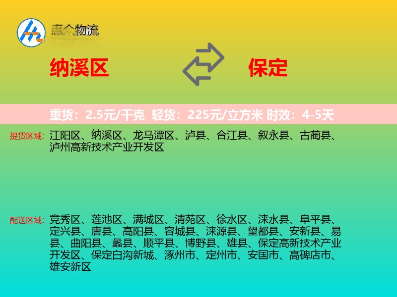 纳溪区到保定物流专线