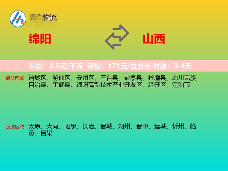 绵阳到山西长途搬家