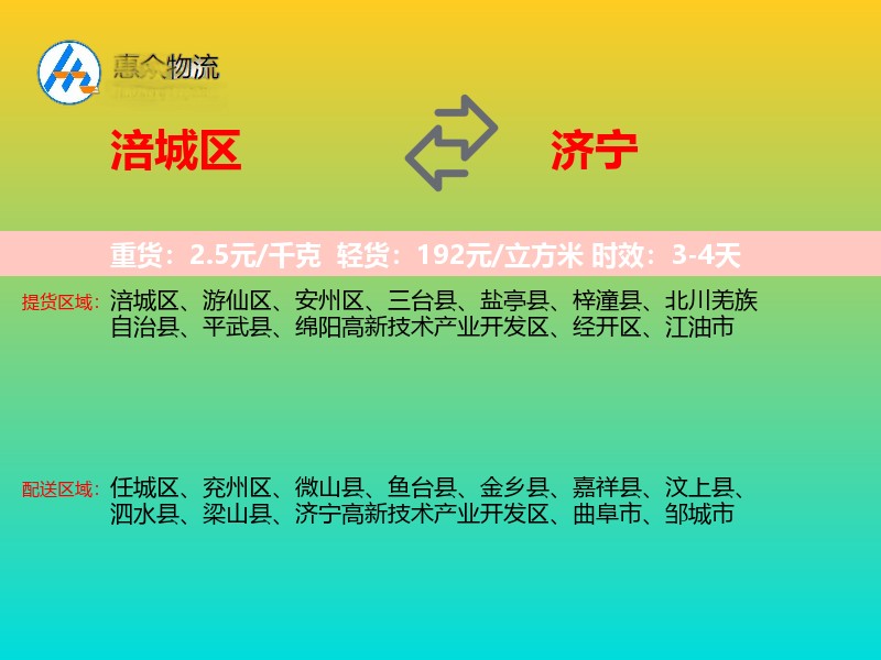 涪城区到济宁物流专线