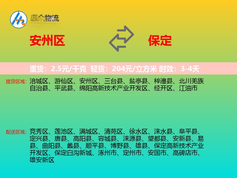 安州区到保定物流专线