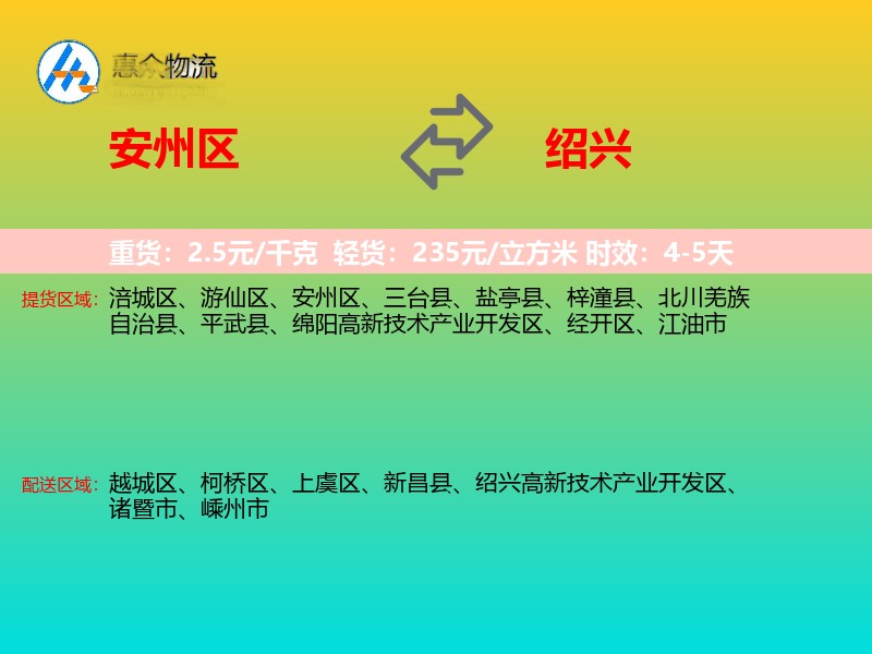 安州区到绍兴物流专线