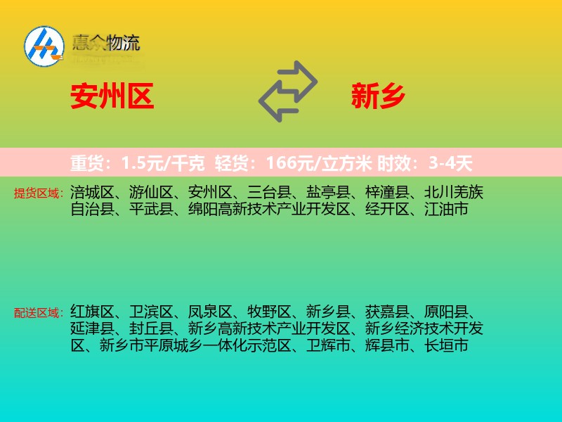 安州区到新乡物流专线