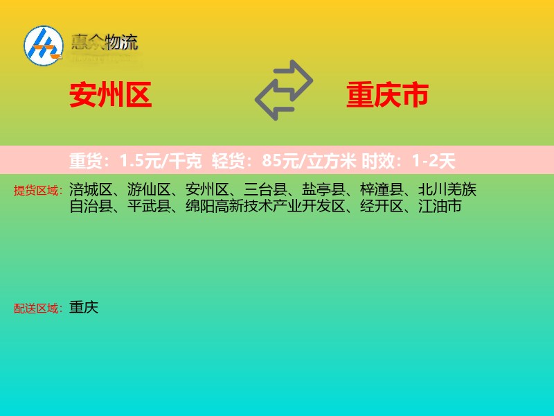 安州区到重庆市物流专线