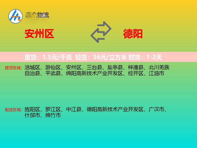 安州区到德阳物流专线