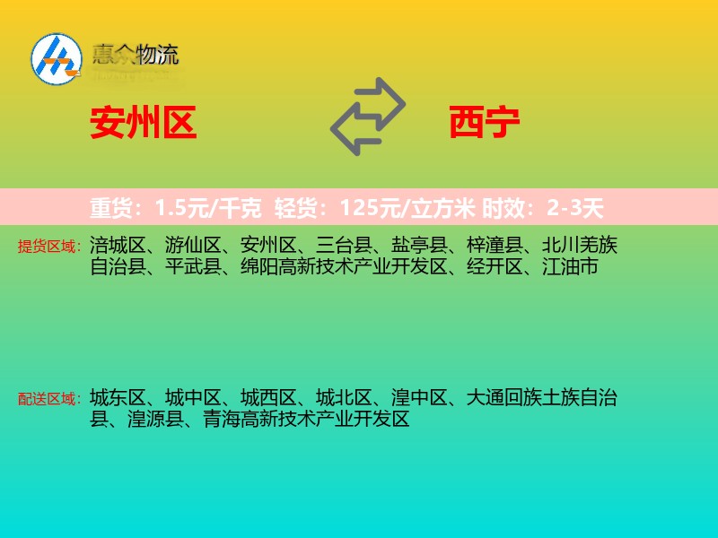 安州区到西宁物流专线
