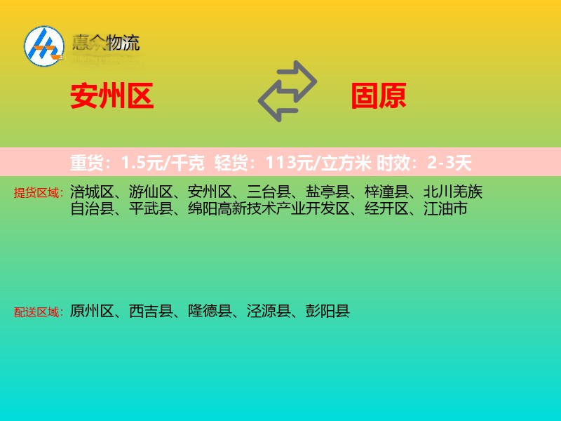 安州区到固原物流专线