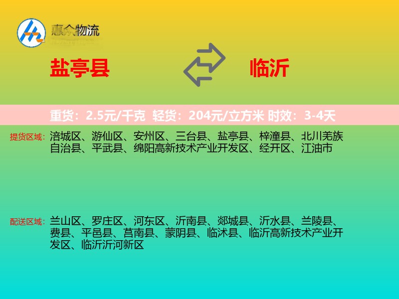 盐亭县到临沂物流专线