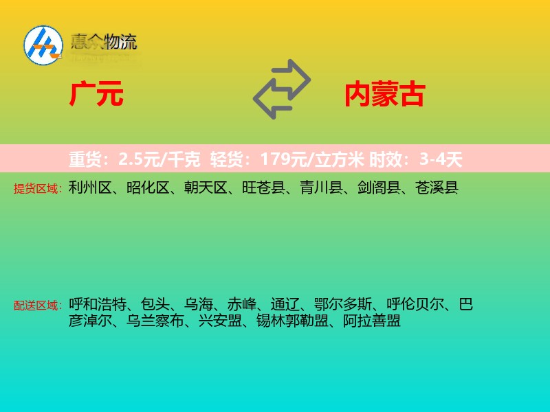 广元到内蒙古轿车托运