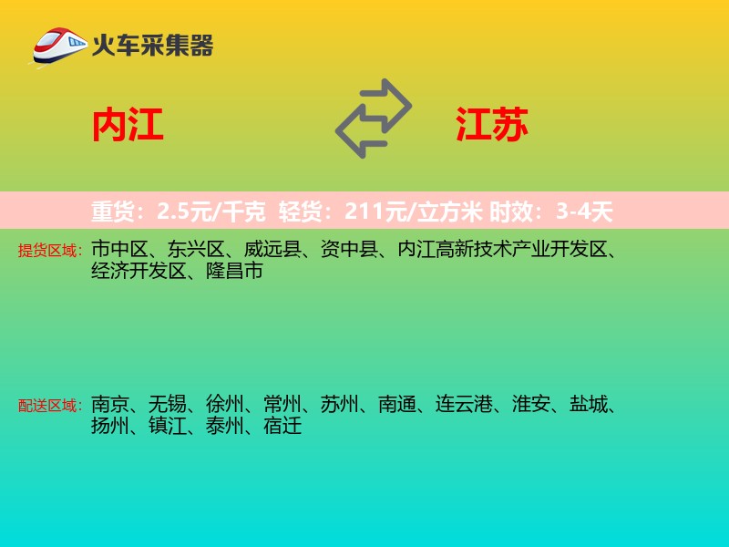 内江到江苏物流专线
