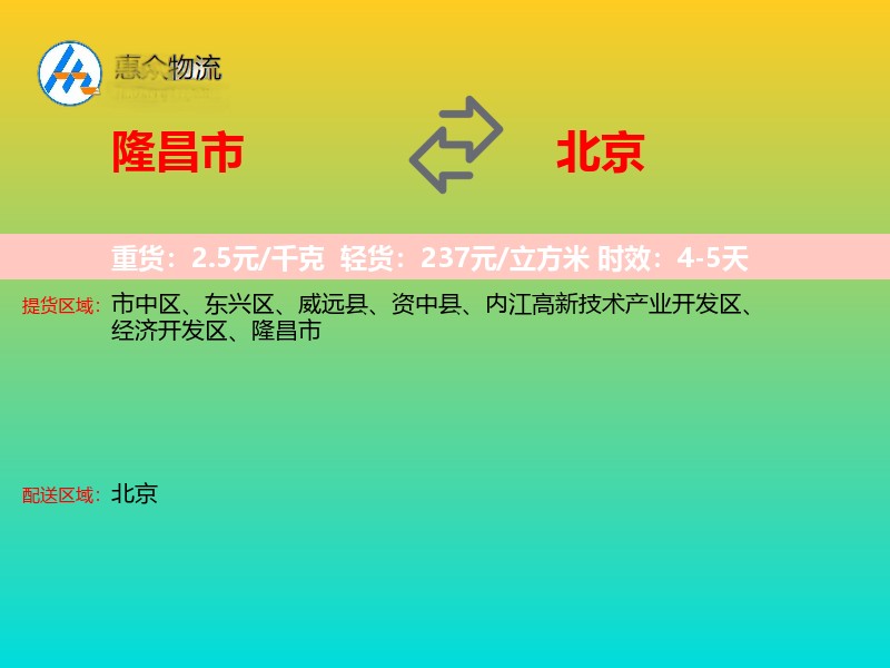 隆昌市到北京物流专线