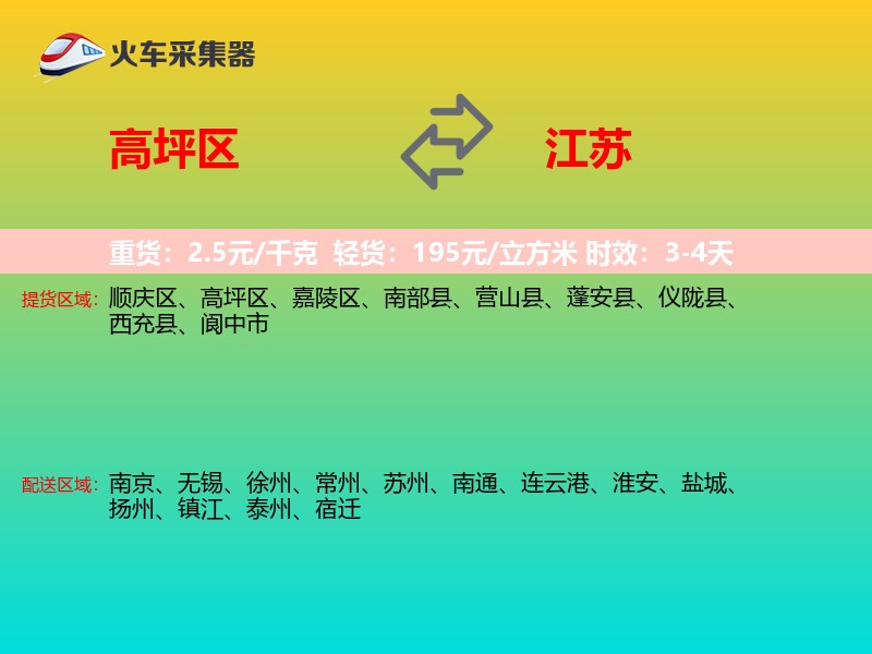 高坪区到江苏物流专线