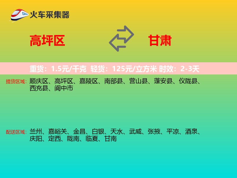高坪区到甘肃物流专线