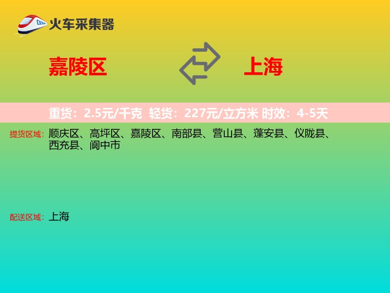 嘉陵区到上海长途搬家