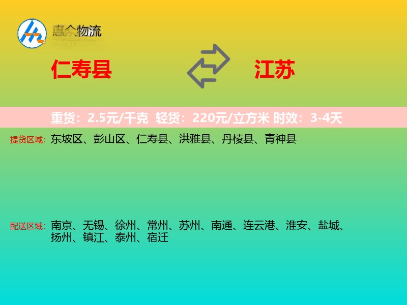 仁寿县到江苏物流专线