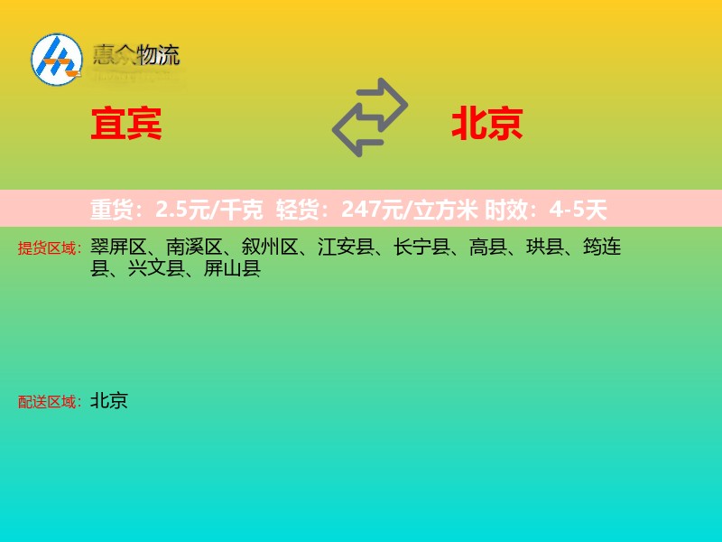 宜宾到北京物流专线