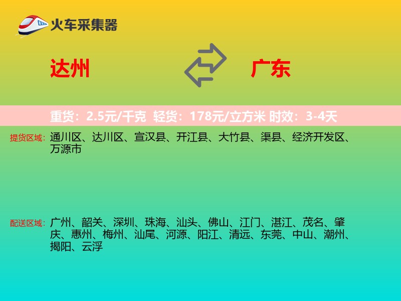 达州到广东物流专线