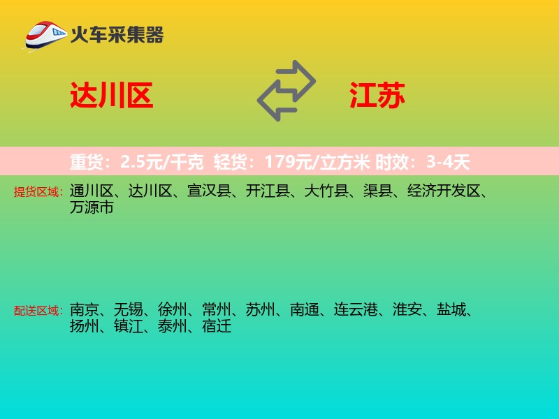 达川区到江苏物流专线
