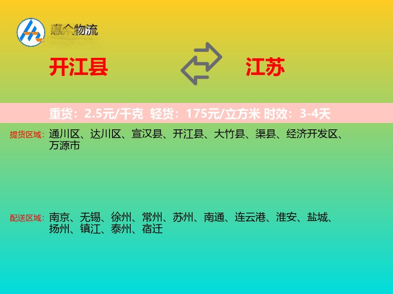 开江县到江苏物流专线
