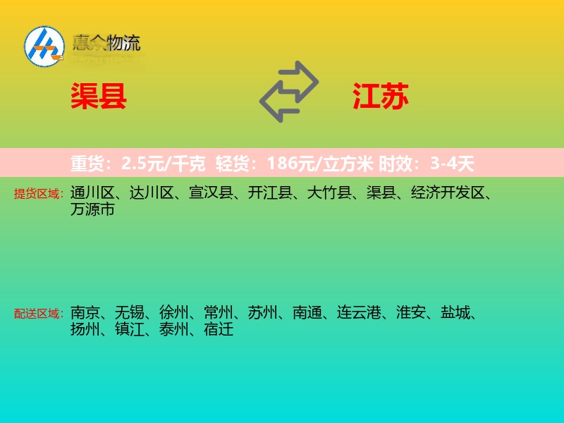 渠县到江苏物流专线