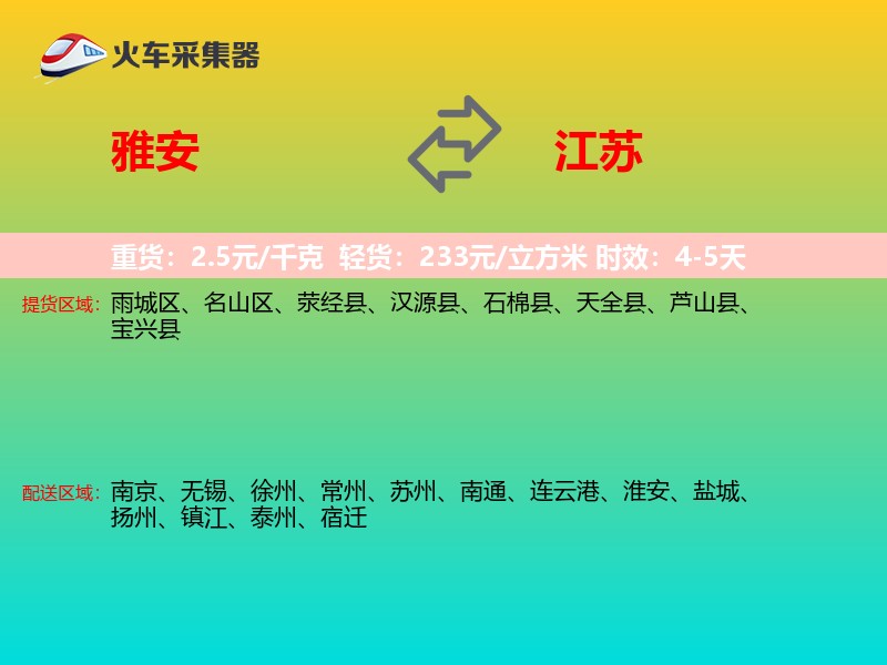 雅安到江苏轿车托运