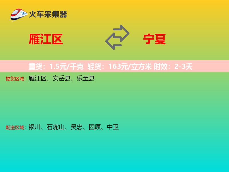 雁江区到宁夏物流专线