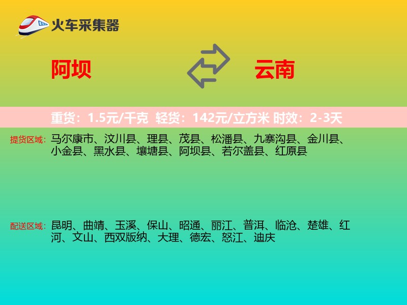 阿坝到云南物流专线