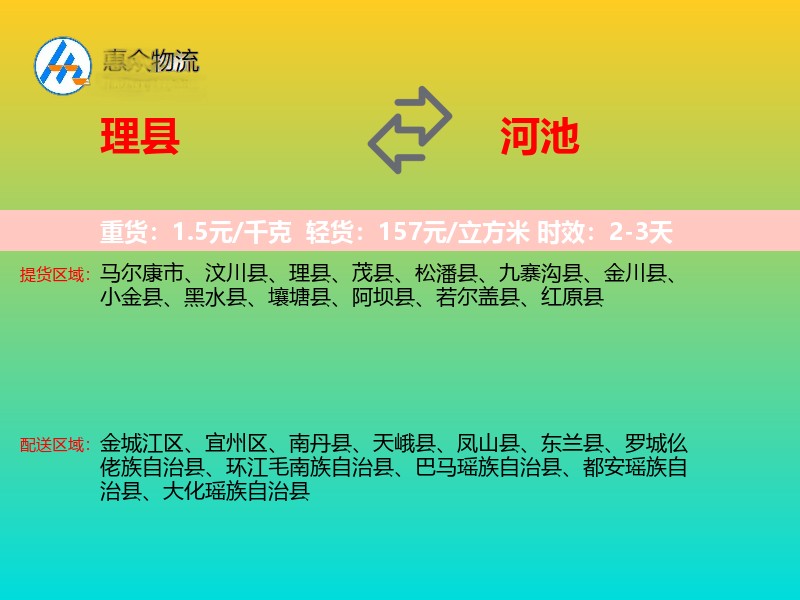 理县到河池物流专线