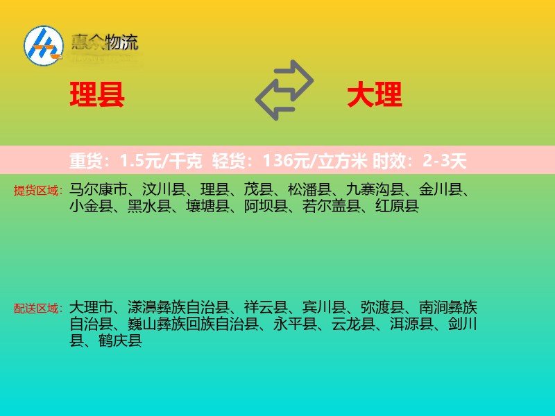 理县到大理物流专线