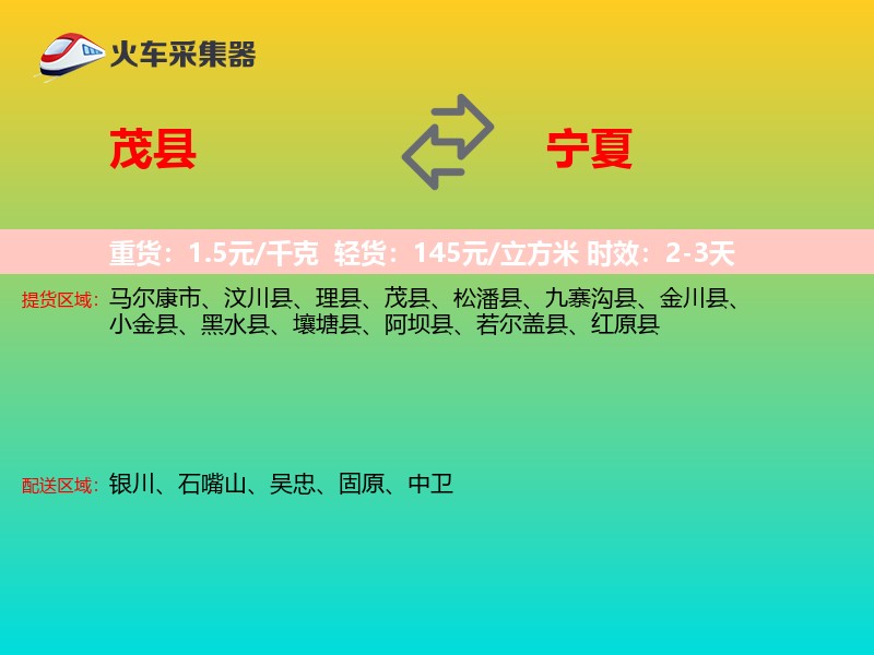 茂县到宁夏物流专线