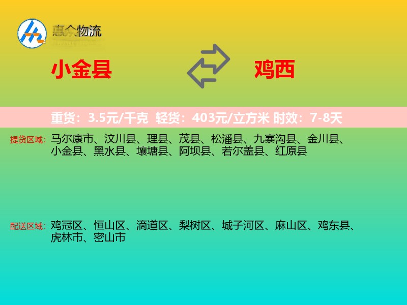 小金县到鸡西物流专线