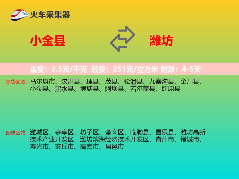 小金县到潍坊物流专线