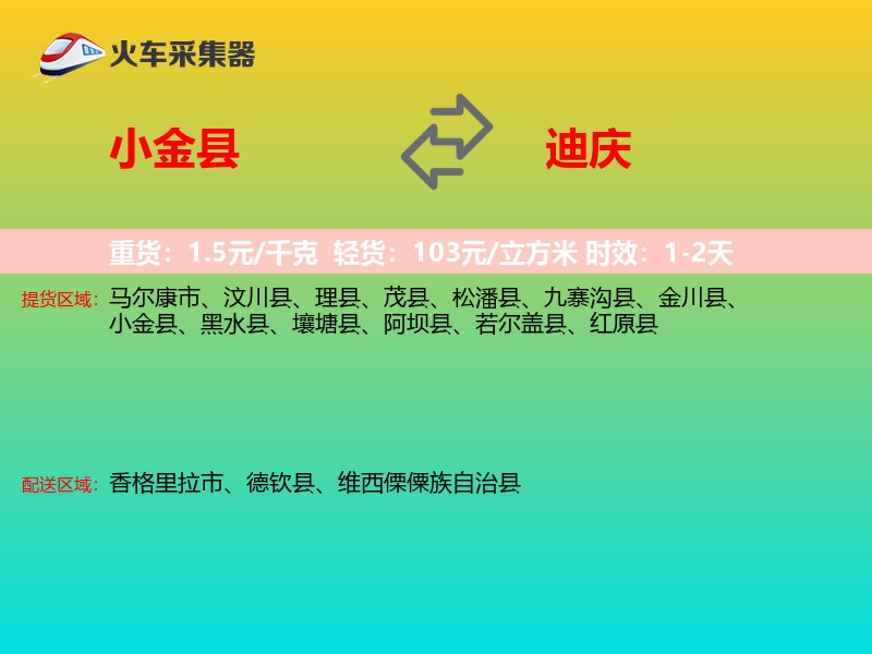 小金县到迪庆物流专线