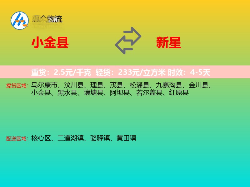 小金县到新星物流专线